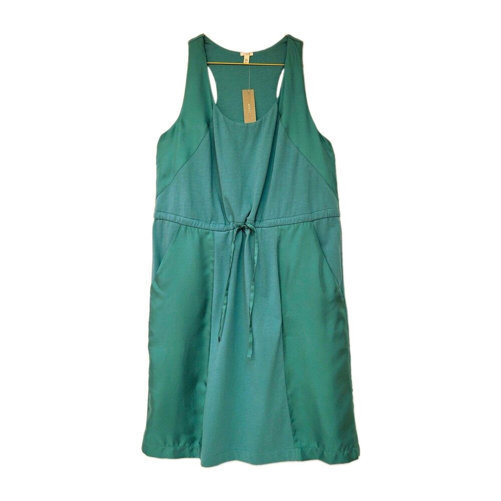 J.Crew Teal Shift Dress XS NWT Silk Cotton Racerback Tie Waist Style 42631